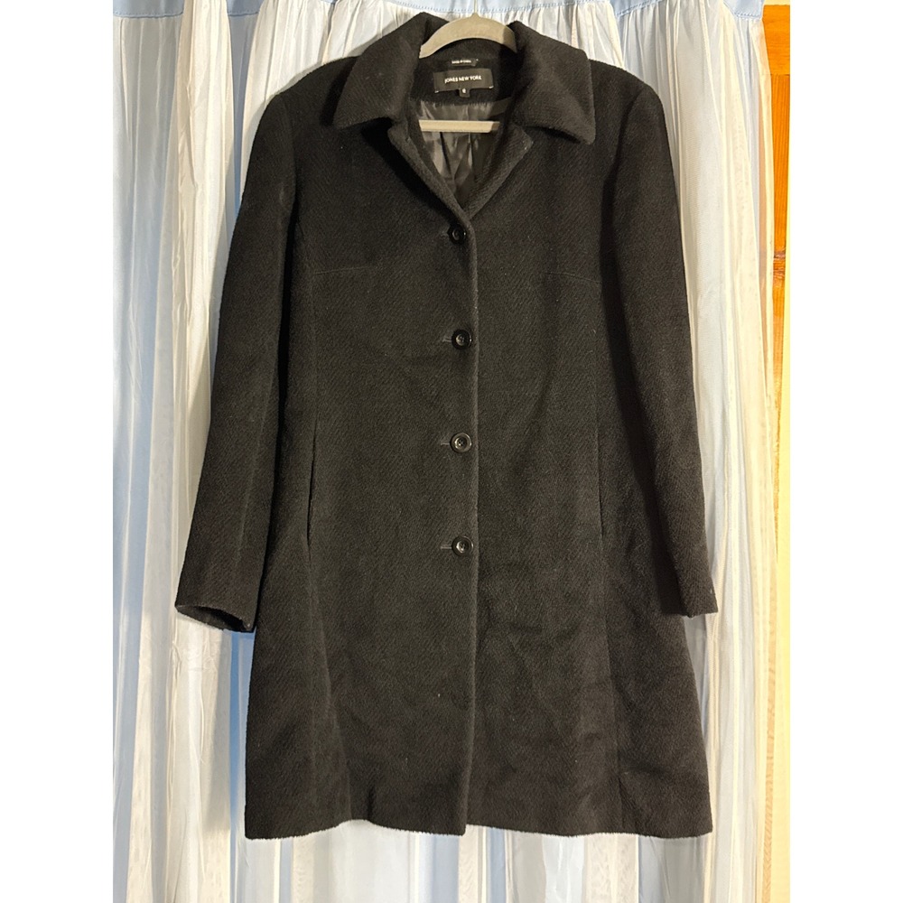 Jones New York Coat Women 12 Wool Alpaca Blend Black NWOT